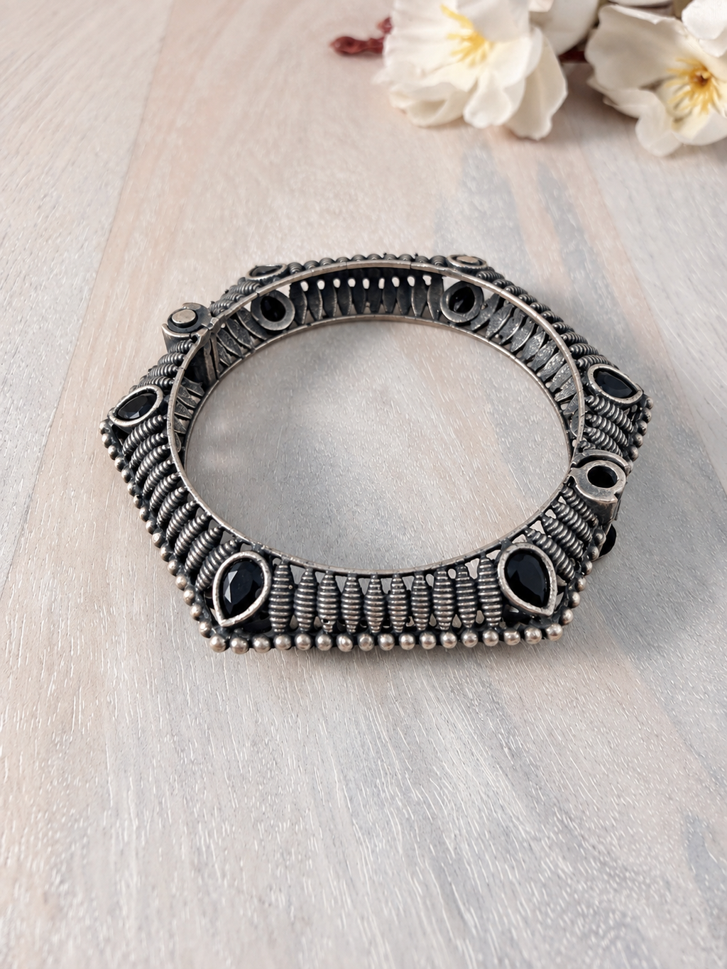 Angakh Oxidized Silver Geometric Pentagon Kada