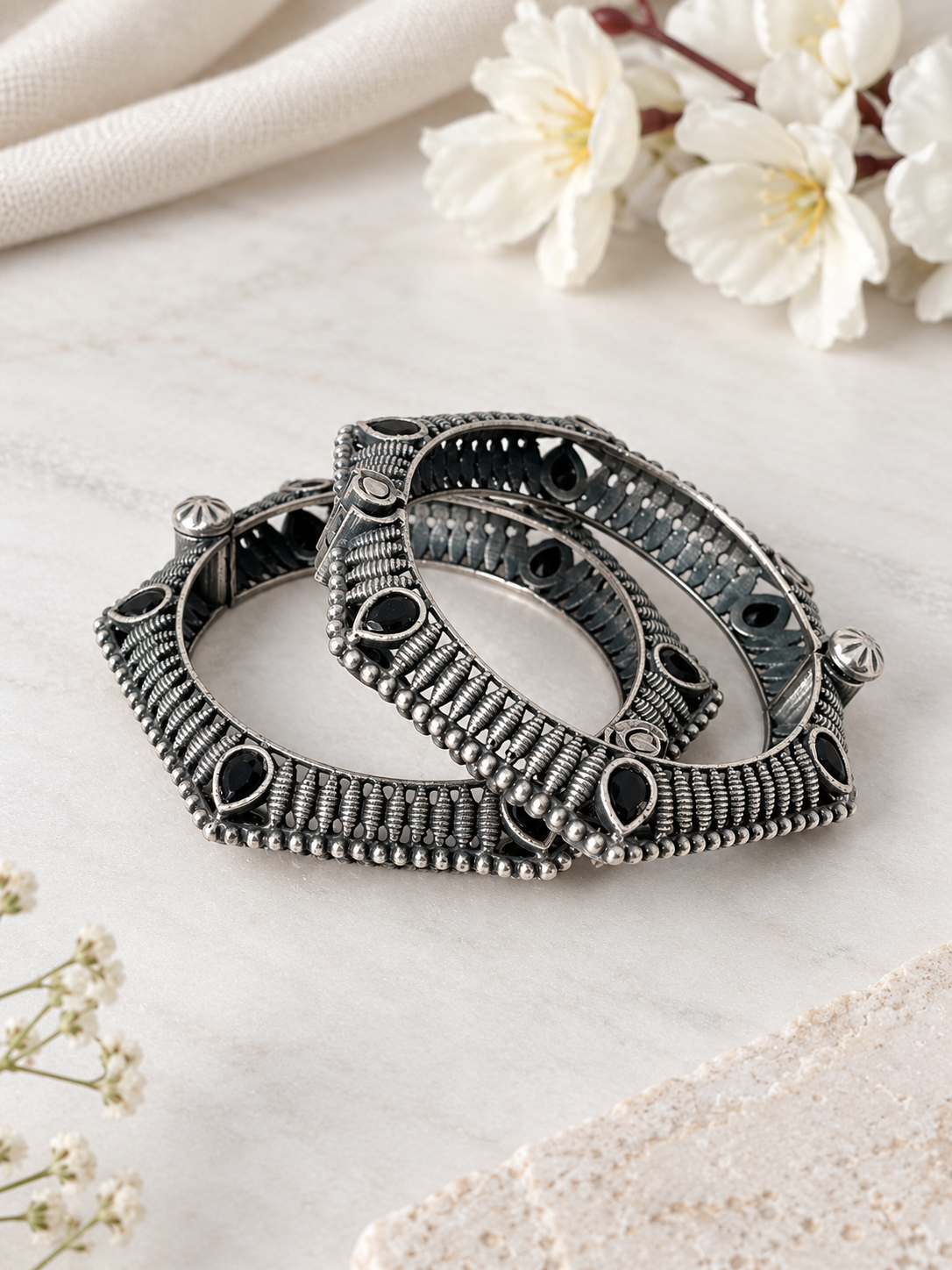 Angakh Oxidized Silver Geometric Pentagon Kada