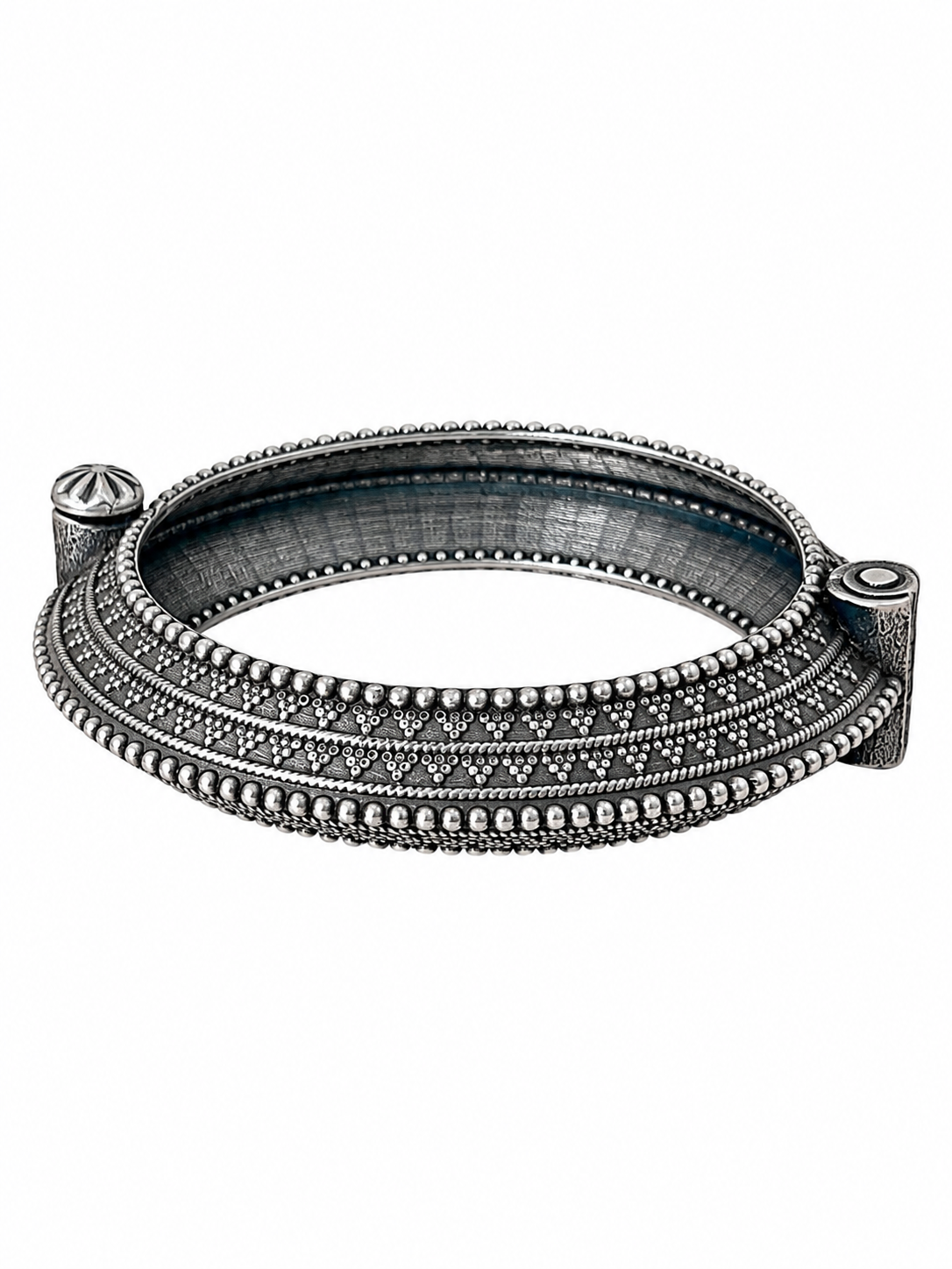 Angakh Antique Silver Oxidised Carved Texture Round Kada Bangle