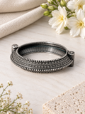 Angakh Antique Silver Oxidised Carved Texture Round Kada Bangle