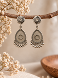 Angakh Oxidised Silver Antique Teardrop Ghunghru Earrings