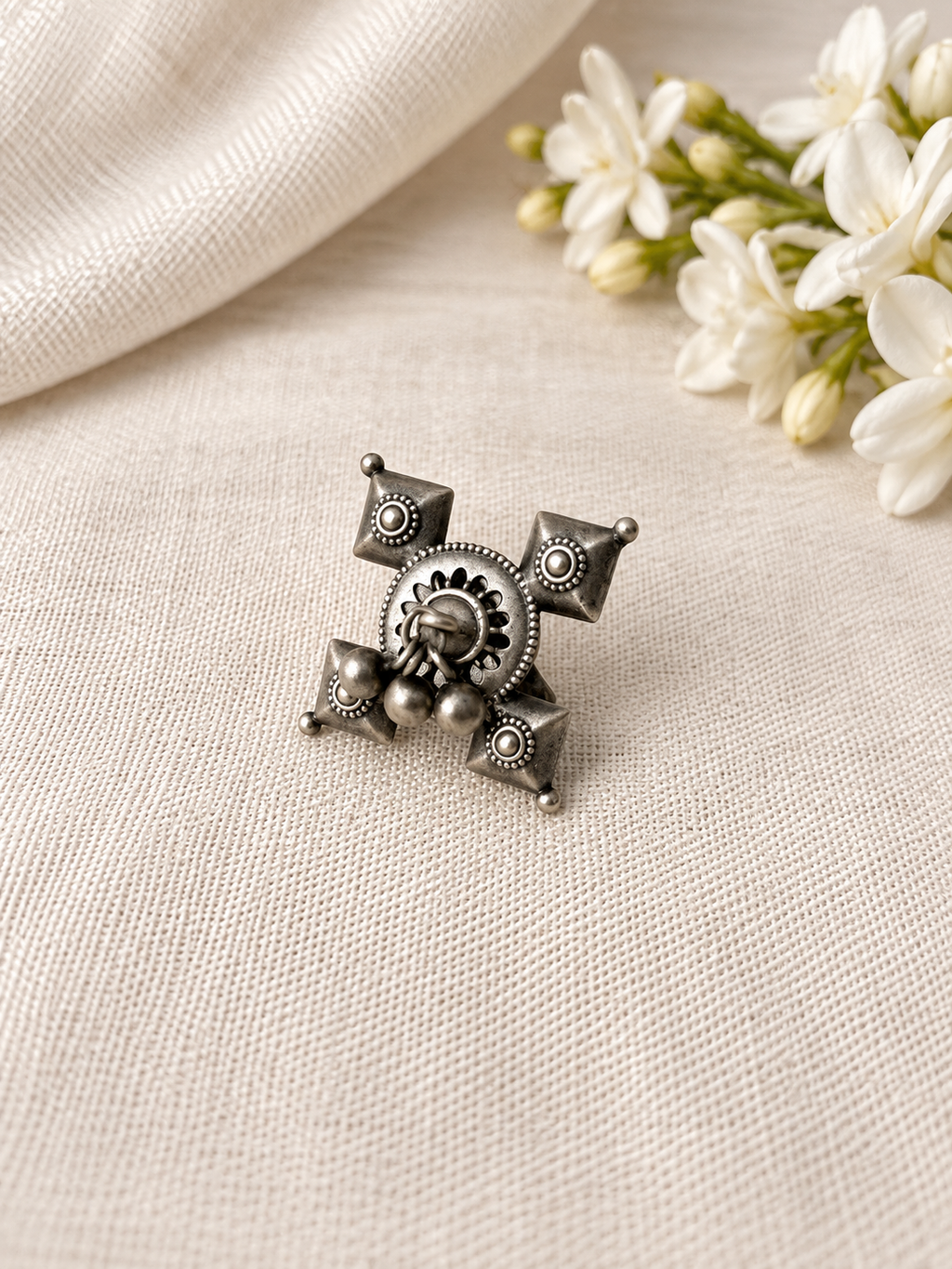 Angakh Oxidised Silver Tribal Statement Ring