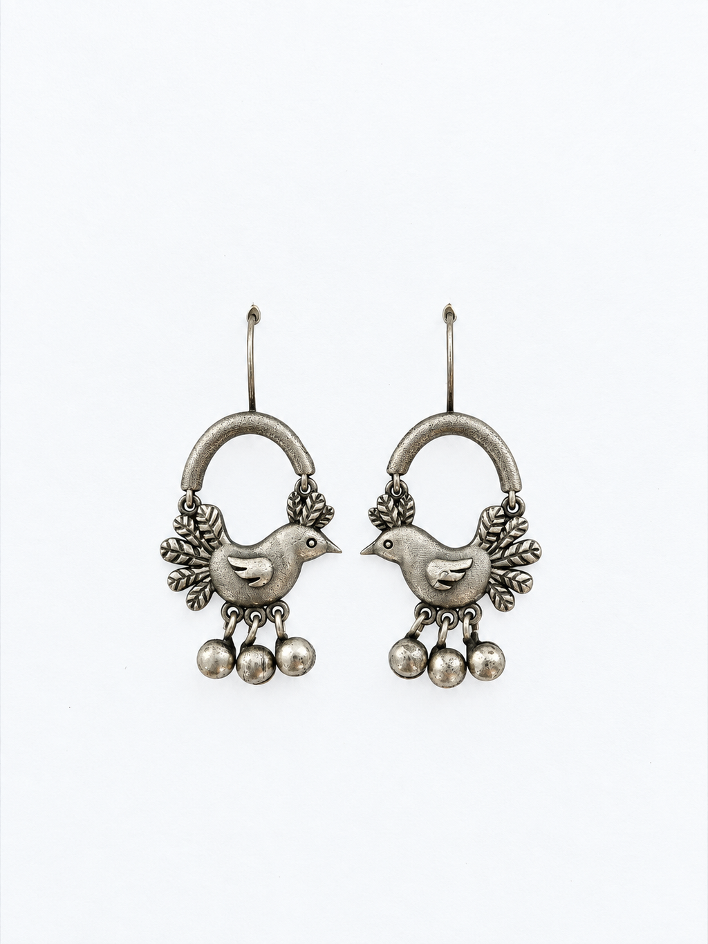 Angakh Oxidised Silver bird Ghunghru Earrings