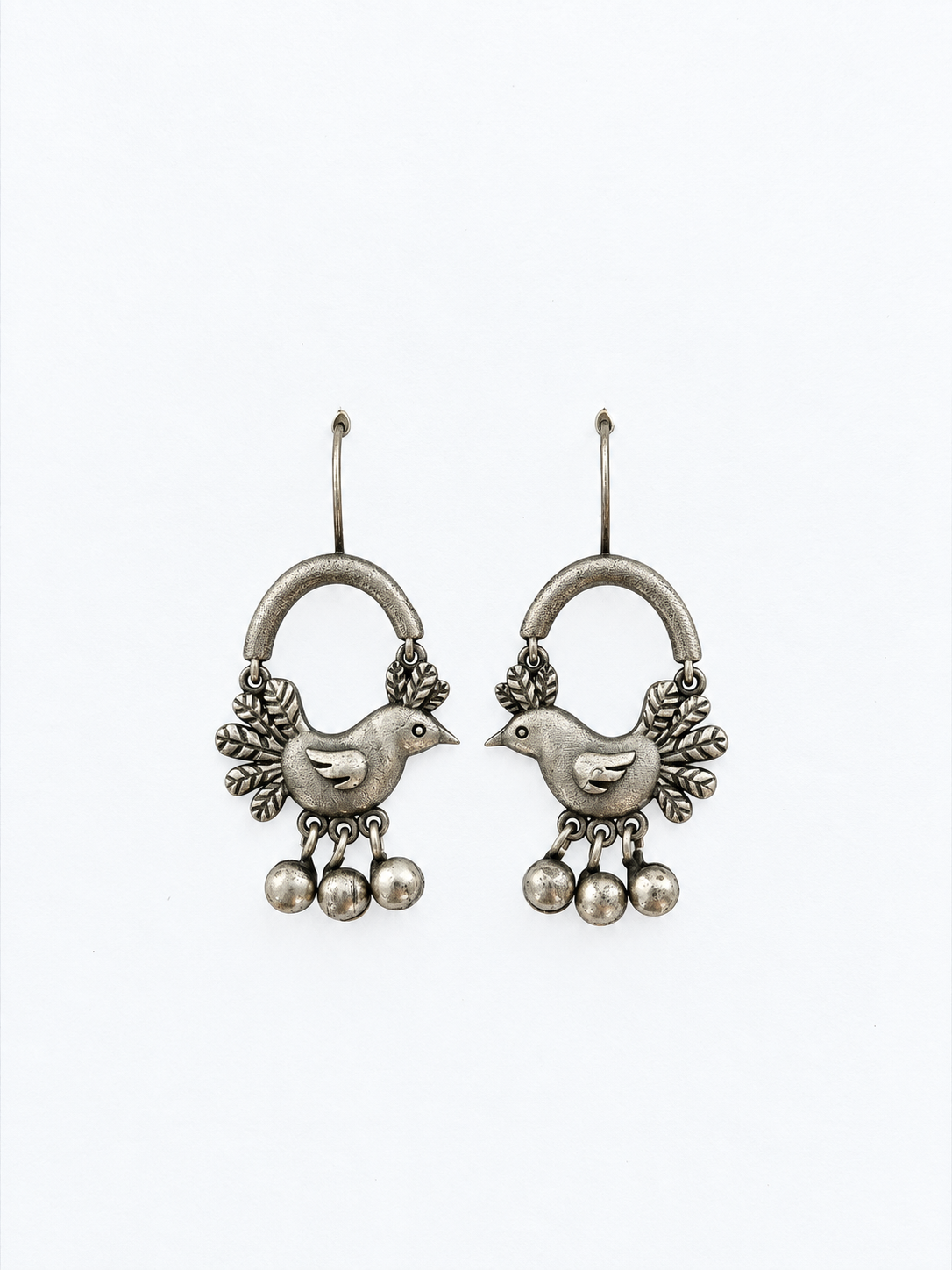 Angakh Oxidised Silver bird Ghunghru Earrings