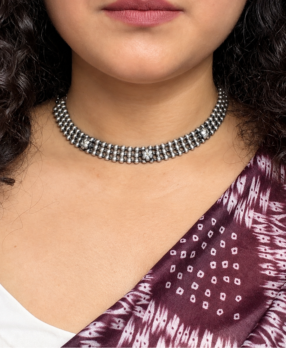Angakh Oxidised Silver plated  Traditional Beaded  Statement Necklace Set