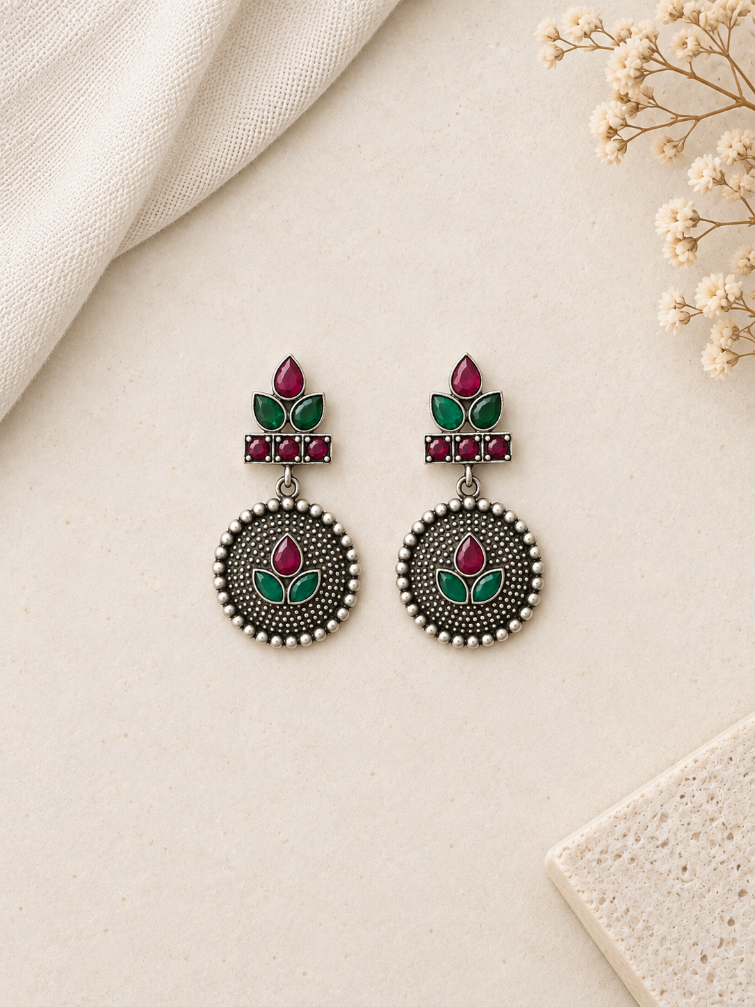 Angakh Pichwai Sacred Cow Dual tone Oxidised Silver Dangle Earrings