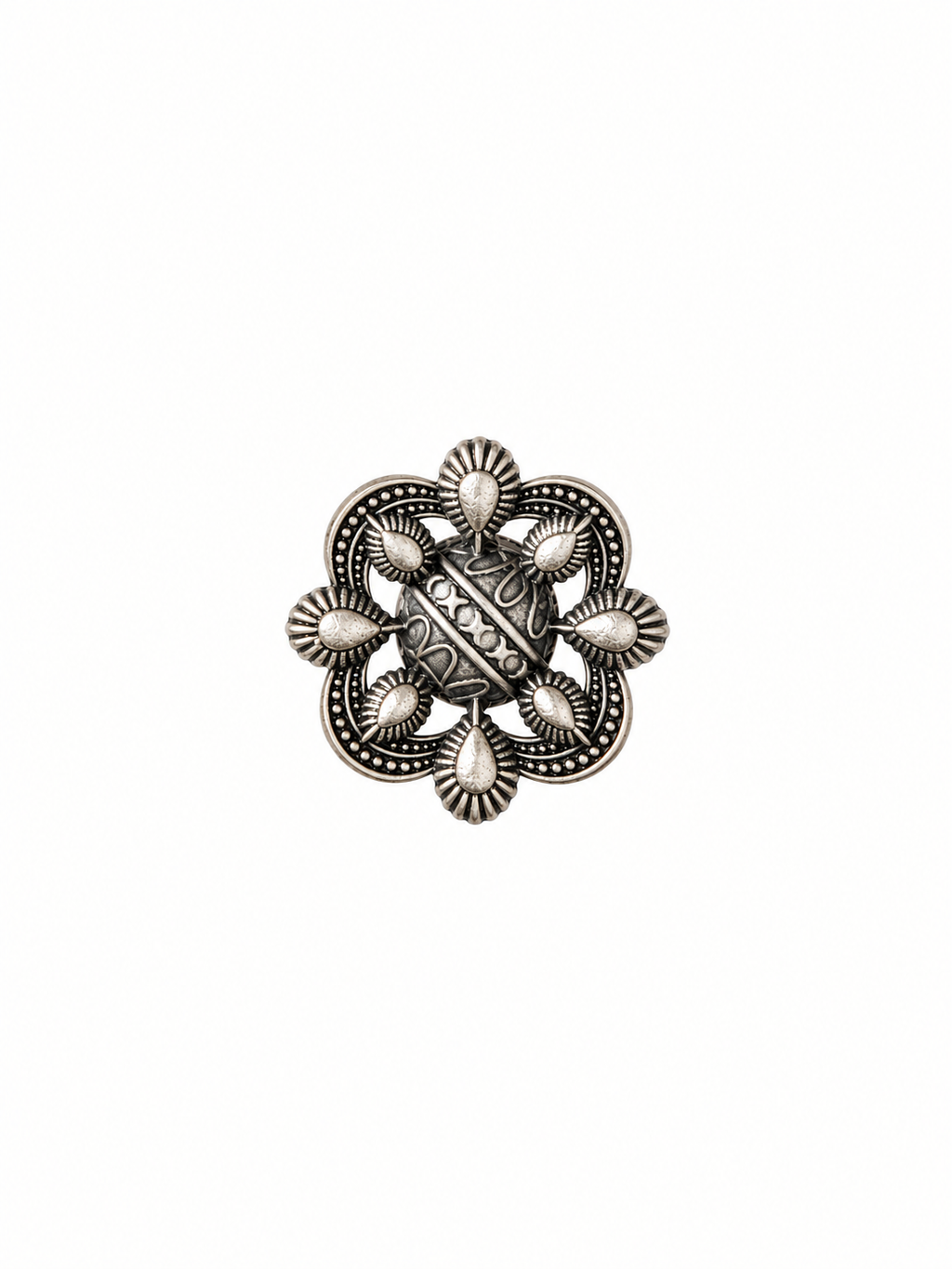 Angakh Oxidised silver  Antique Peacock Feather Motif Statement Ring