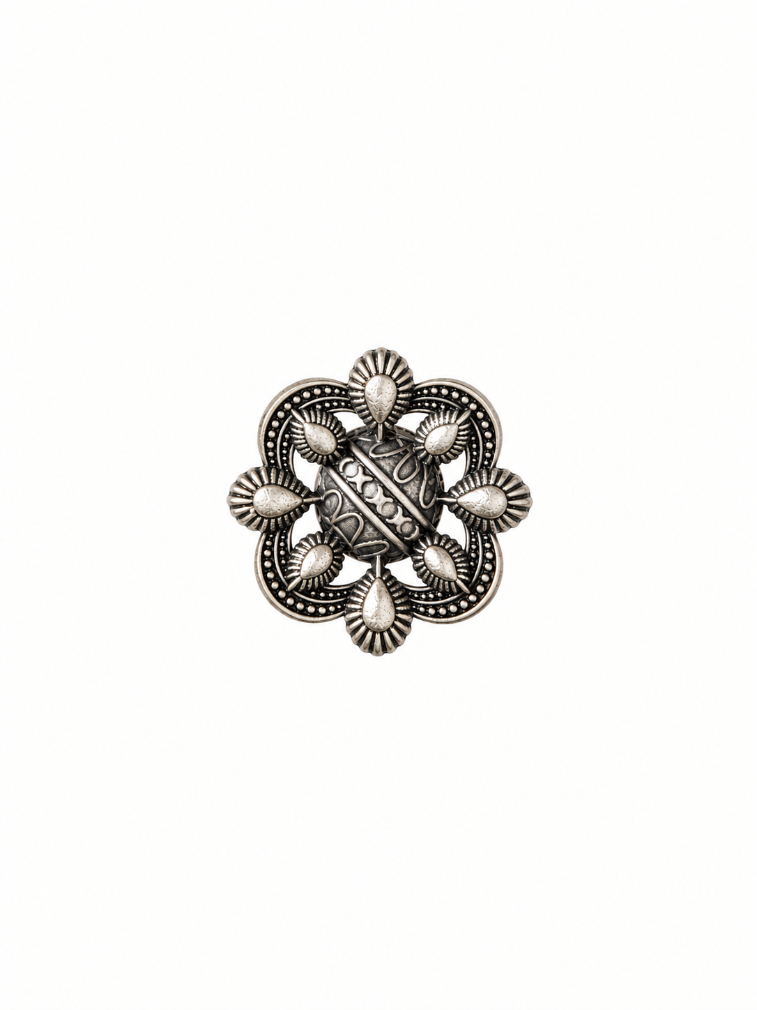 Angakh Oxidised silver  Antique Peacock Feather Motif Statement Ring