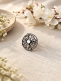 Angakh Oxidised silver  Vintage Circular Scrollwork Statement Ring