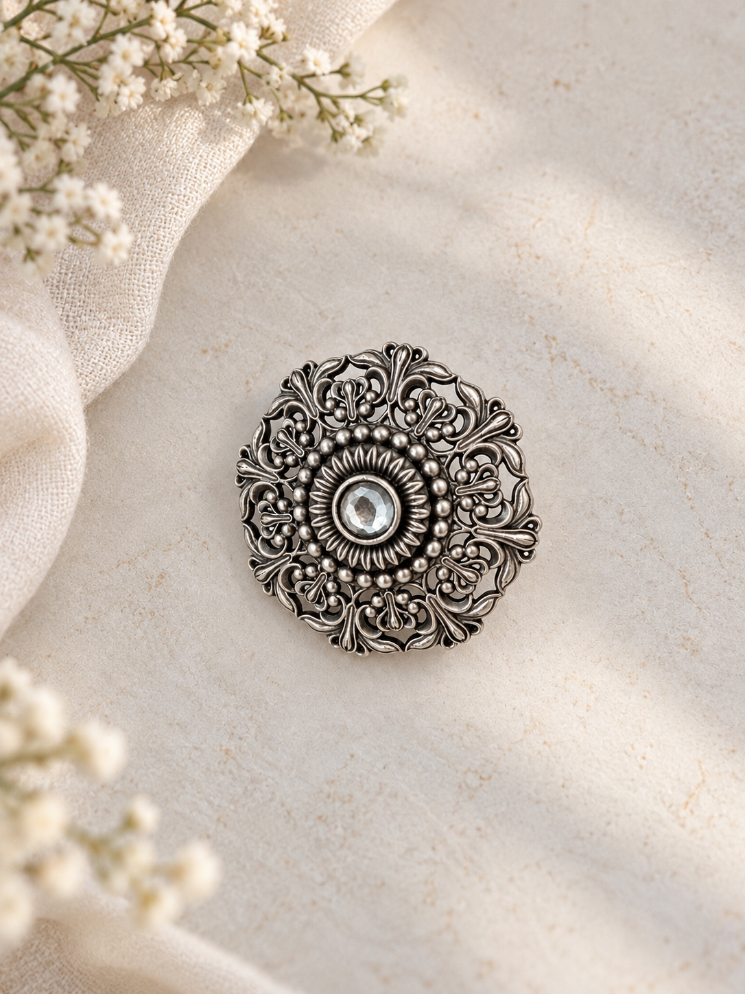 Angakh Oxidised silver  Vintage Filigree Floral Design Ring