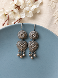 Angakh Oxidised Silver Heart Drop Earrings with Ghungroo