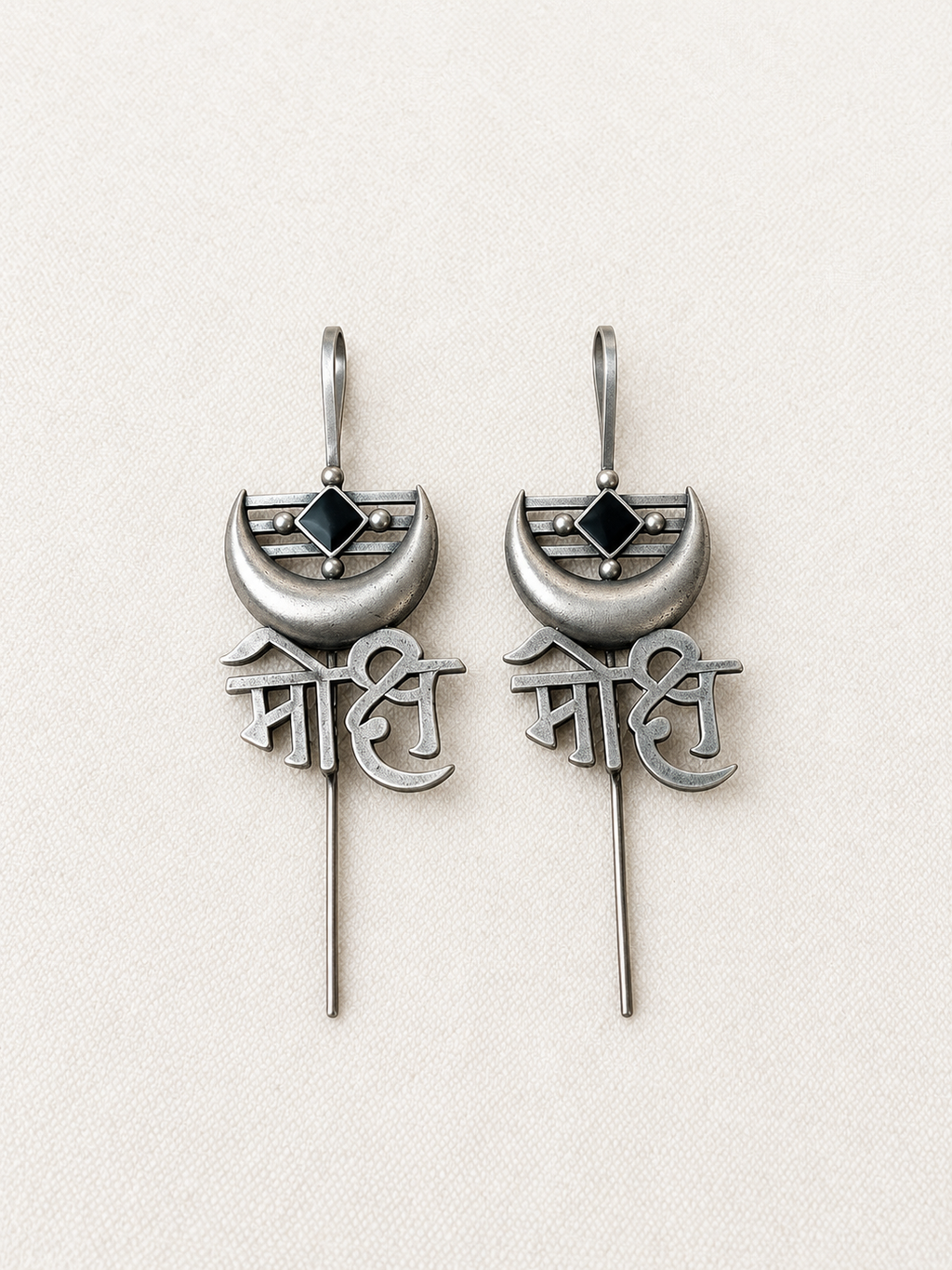 Angakh Oxidised Silver Mahadev Script Ear Cuff with Crescent Moon for Women