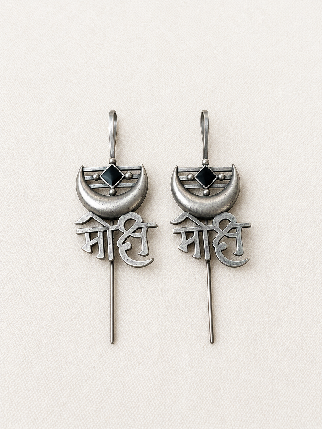Angakh Oxidised Silver Mahadev Script Ear Cuff with Crescent Moon for Women