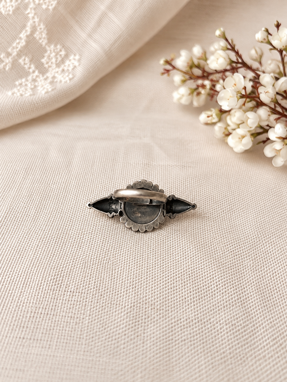 Angakh Oxidized Silver Sunburst Chakra  with Conical Sides & Ghunghru Cluster.