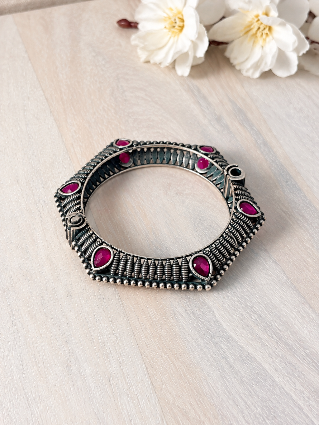 Angakh Oxidized Silver Geometric Pentagon Kada