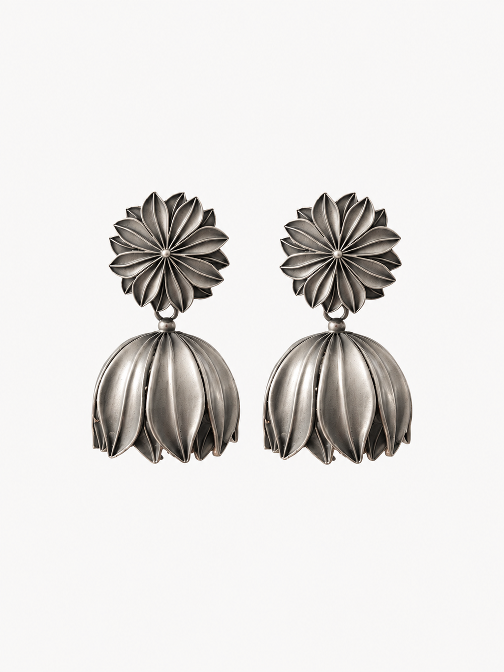 Angakh Oxidised Silver Lotus Petal Dome Jhumka