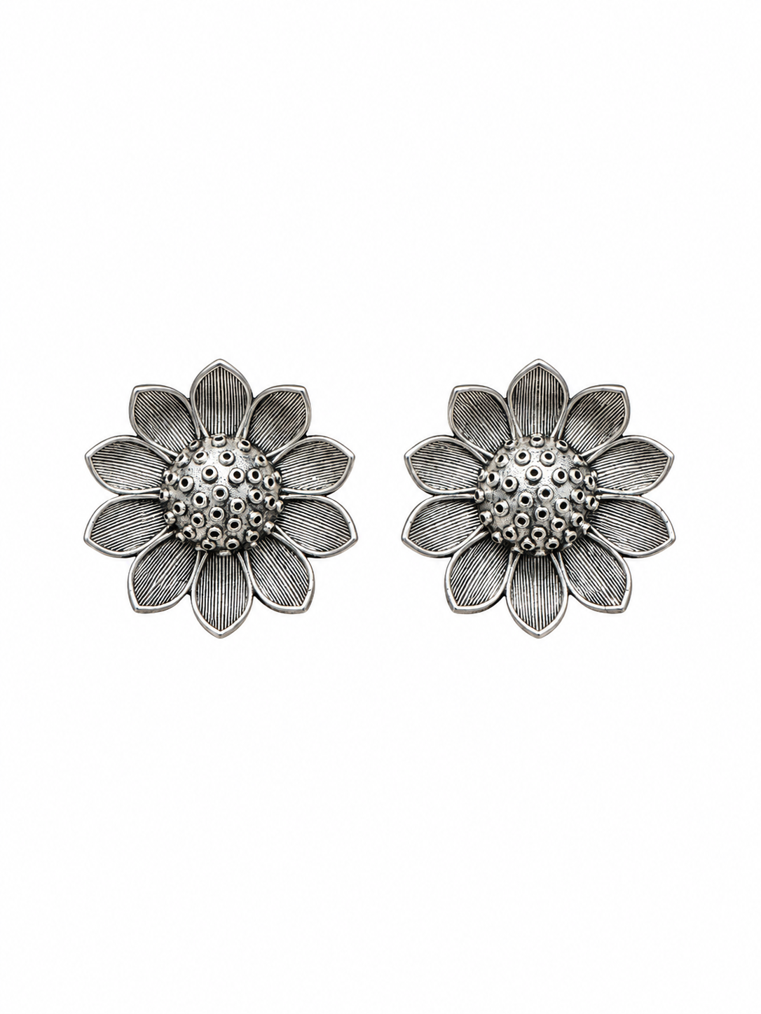Angakh Silver Plated Layered Flower Stud Earrings