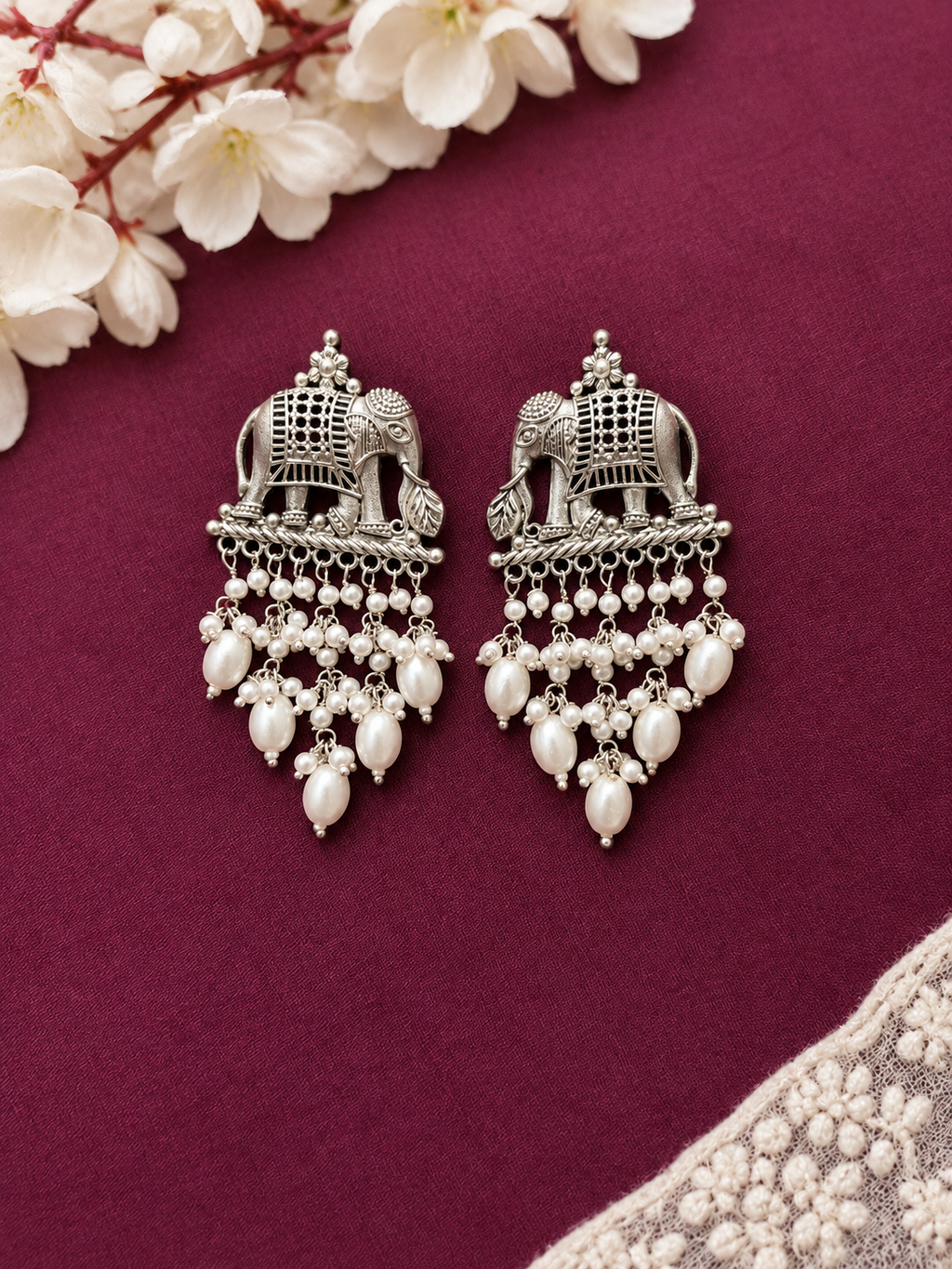 Angakh Elephant Motif Dangler Earrings