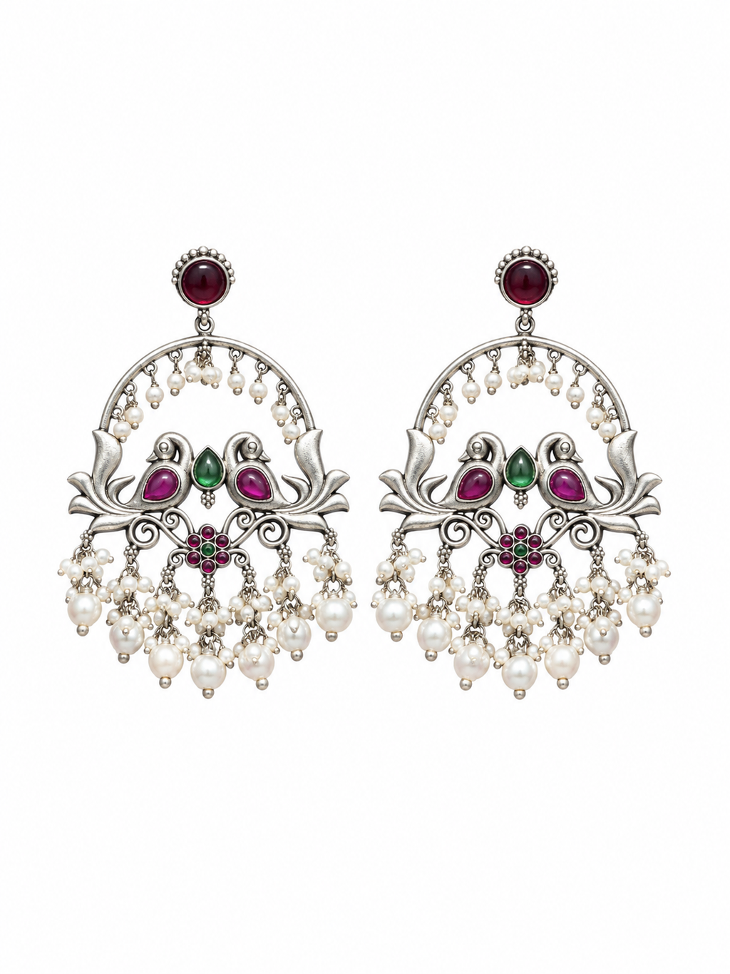 Angakh Twin Peacock Motif Chandbali Earrings