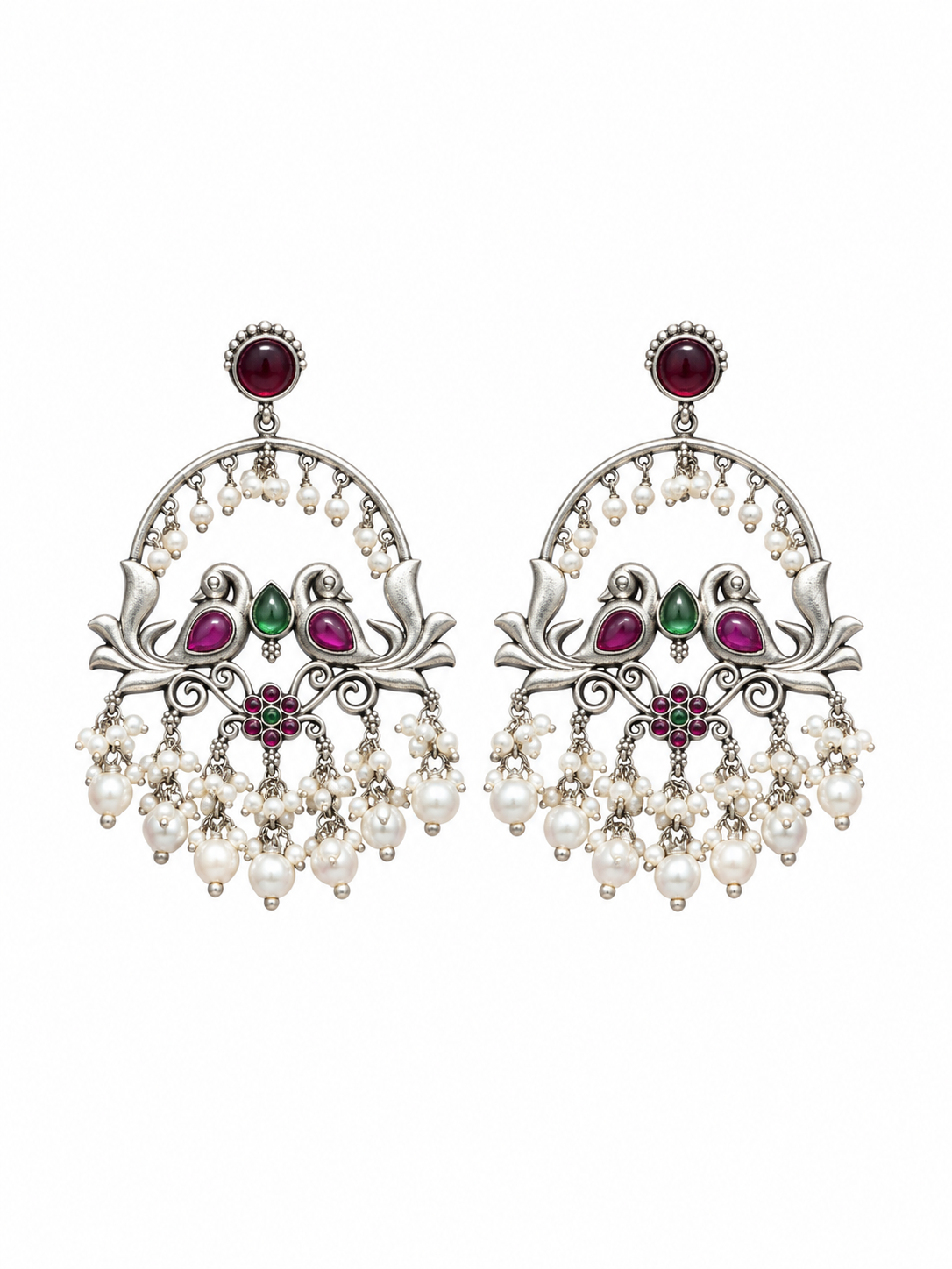 Angakh Twin Peacock Motif Chandbali Earrings