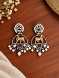 Angakh Pichwai Sacred Cow Dual tone Oxidised Silver Dangle Earrings