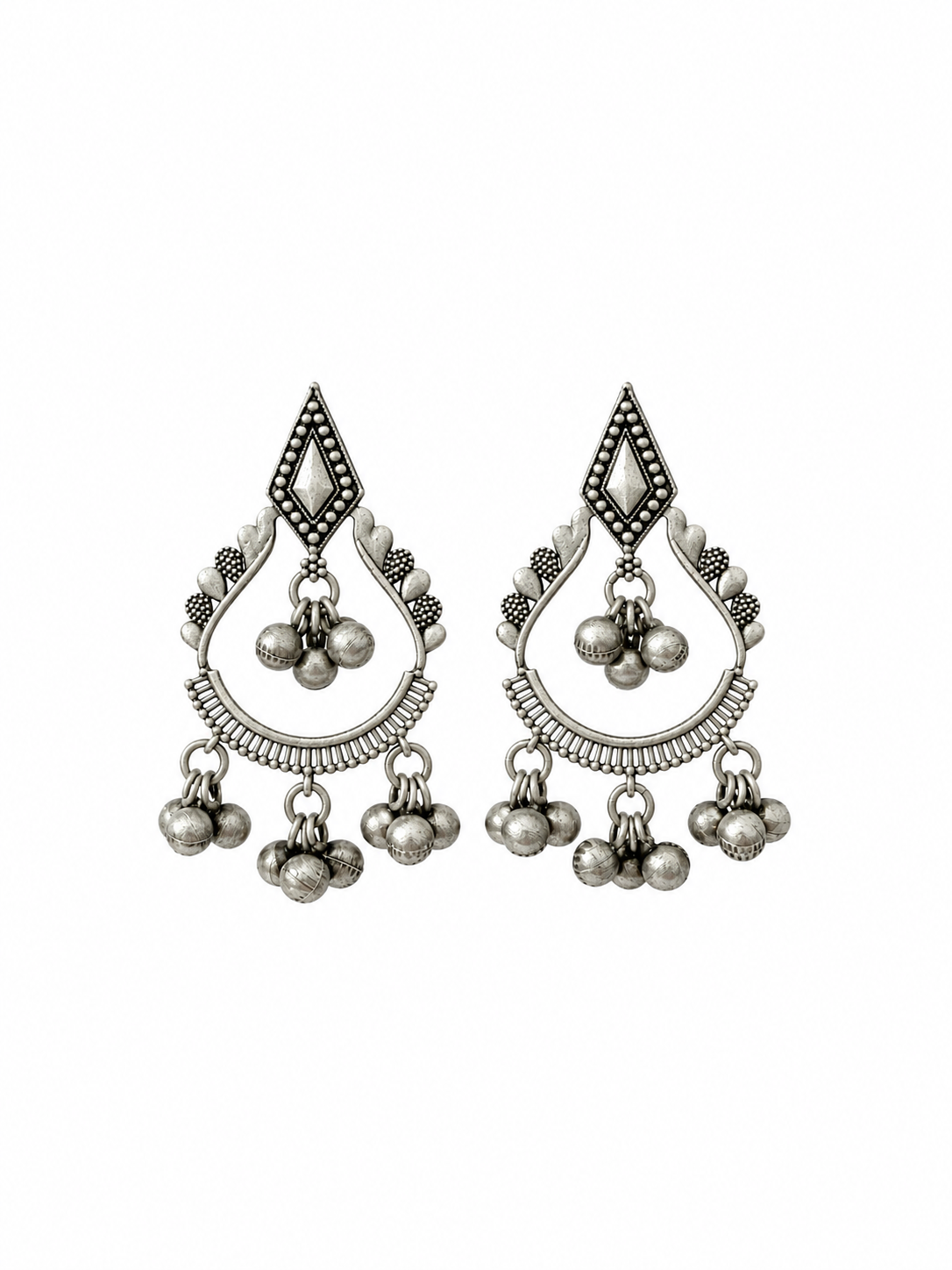 Angakh Oxidised Silver traditional statement Ghunghru Earrings