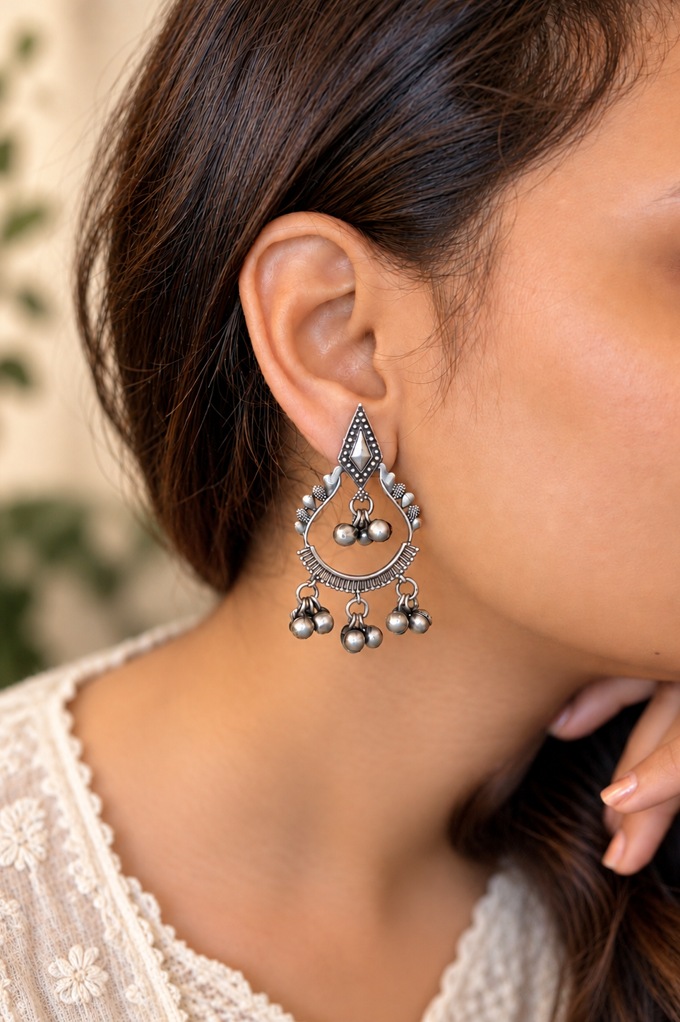 Angakh Oxidised Silver traditional statement Ghunghru Earrings