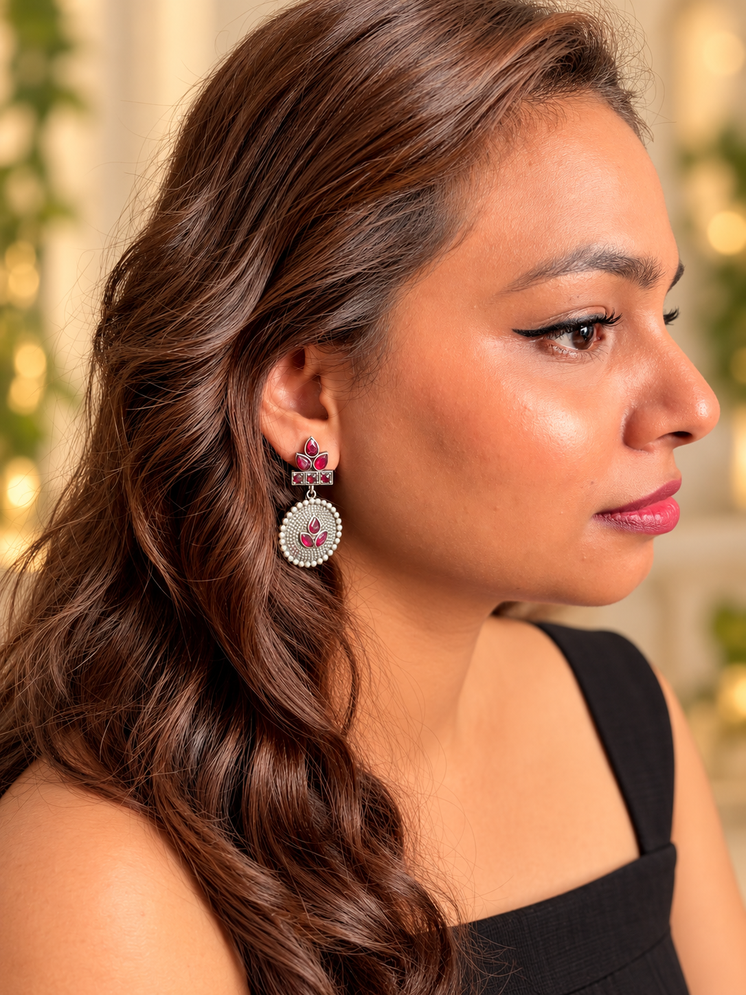 Angakh Pichwai Sacred Cow Dual tone Oxidised Silver Dangle Earrings