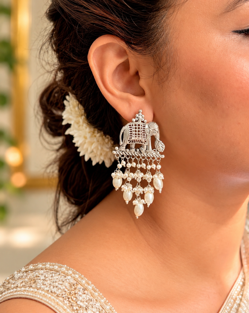 Angakh Elephant Motif Dangler Earrings