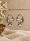 Angakh Oxidised Silver bird Ghunghru Earrings