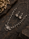 Angakh Oxidized Silver plated Temple Long Haram Necklace Set with Matching Jhumka Earrings
