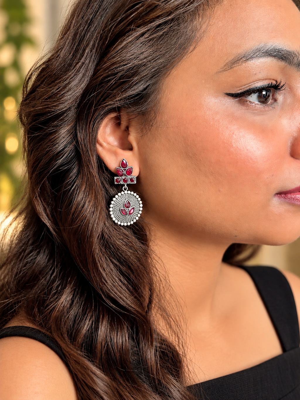 Angakh Pichwai Sacred Cow Dual tone Oxidised Silver Dangle Earrings