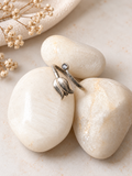 Angakh Oxidized Silver Tulip Flower Wrap Ring with Small Clear Stone Accent